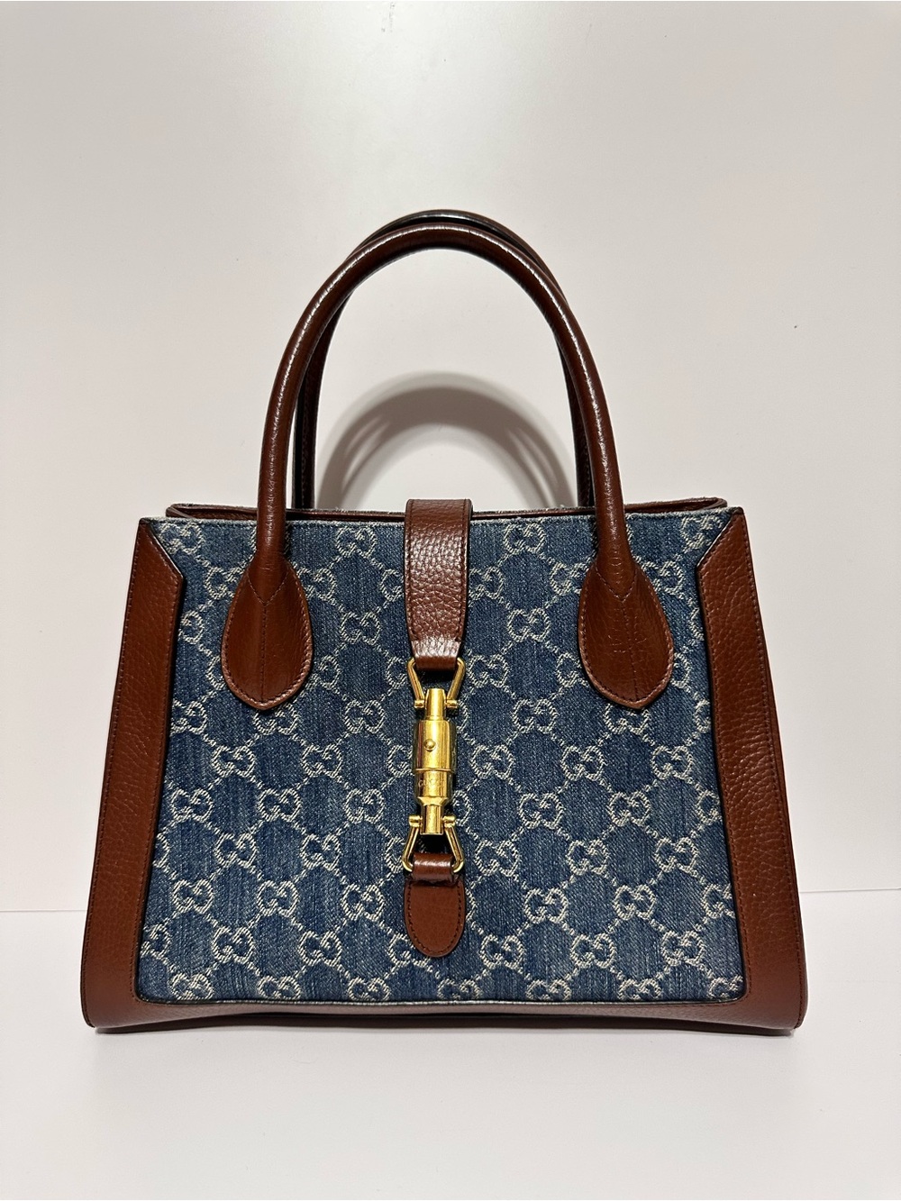 Gucci ❤️🌟 Blue Denim and Brown Leather Top-Handle Bag ⭐️